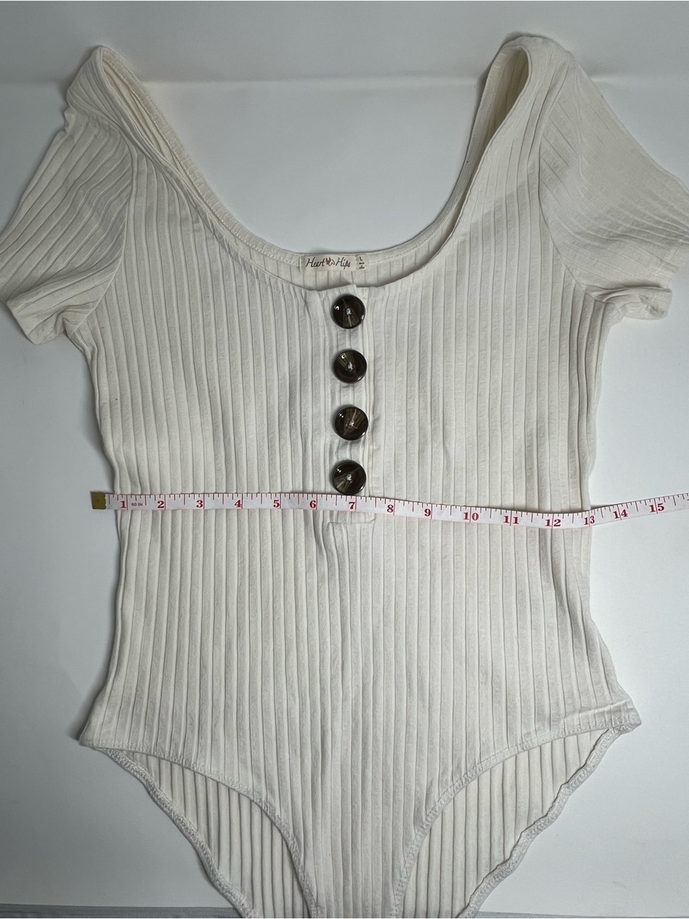 Cream ribbed button front bodysuit